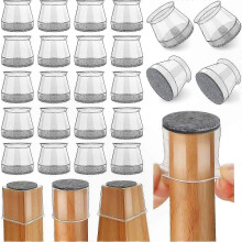24 Pack Furniture Leg Protectors, Clear Silicone Felt Pads for Hardwood Floors (Medium Size)