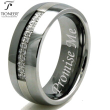 Tioneer Tungsten Carbide Stainless Steel 24 CZ Men Women Wedding Band Ring 8mm Promise Me Engraved