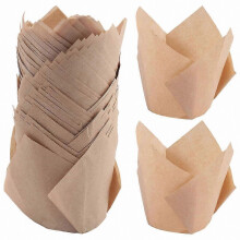 50 Count Unbleached Tulip-Style Baking Cups, Natural Paper Muffin and Cupcake Liners for Baking