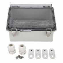 Universal Project Enclosure with Clear Cover, ABS Plastic Waterproof Dustproof Hinged Shell, Grey Outdoor Junction Box