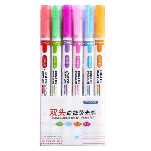 6Pcs Floral Outline Highlighter Marker Double Ended-double head