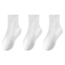 3PC Kids Boys Girls Athletic Crew Socks High Tube Cotton School Uniform Basic Socks Whit