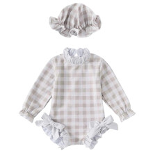 AWZXDE Baby Girls One Piece Swimsuits Long Sleeve Romper With Hat Solid Color Plaid Beach Rash Guard Bathing Suit Khaki