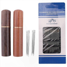 2Pcs Wooden Needle Box with 12 Gold-Tip Back Hanging Needles and 4 Large-Eye Leather Sewing Needles