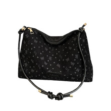 Sac à main tendance en velours côtelé avec sangle réglable,-Noir