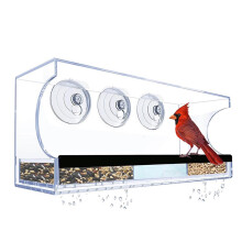 Comedero rectangular de ventana para pájaros: Acrílico transparente con ventosas fuertes