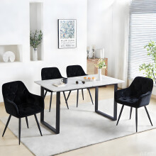 4 Black Dining Chairs Velvet and Table Set Kitchen