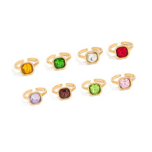 Stylish Multicolor Acrylic Gemstones Open Band Ring-Gold-color