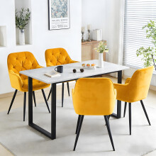 4 Dining Chairs Velvet Yellow and Table SetKitchen