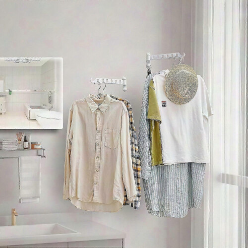 Wall Mounted Foldable Clothes Hangers with Hooks 2