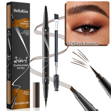 (02# Dark Brown) HELLOKISS LIQUID EYEBROW PEN 2-IN-1 DUAL-ENDED LIQUID EYEBROW SHADE