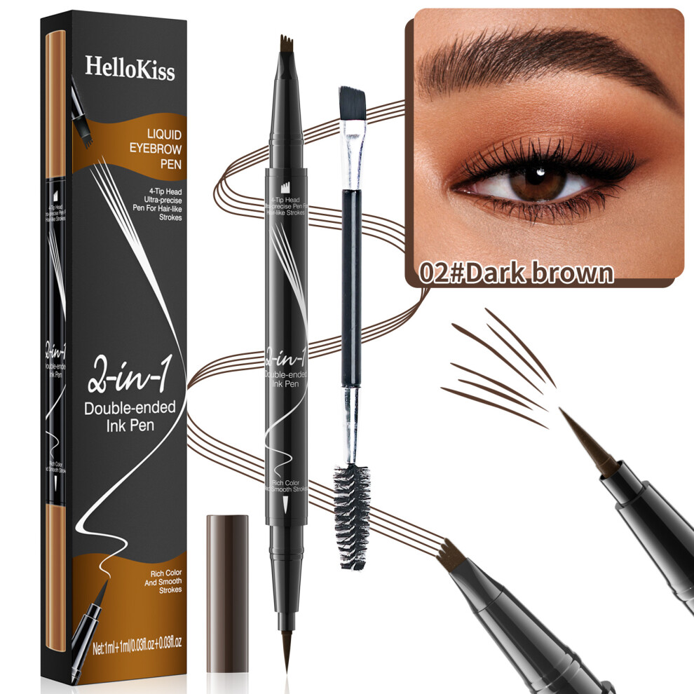 Gopatriot Memory Brown (02# Dark ) Hellokiss Liquid Eyebrow Pen 2-In-1 Dual-Ended Liquid Eyebrow Shade