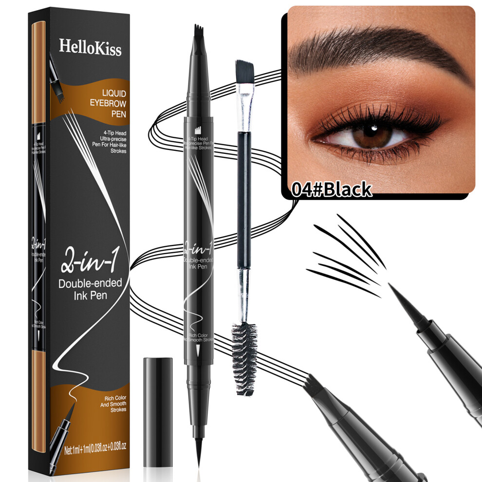 Gopatriot Memory (04# ) Hellokiss Liquid Eyebrow Pen 2-In-1 Dual-Ended Liquid Eyebrow Shade Black