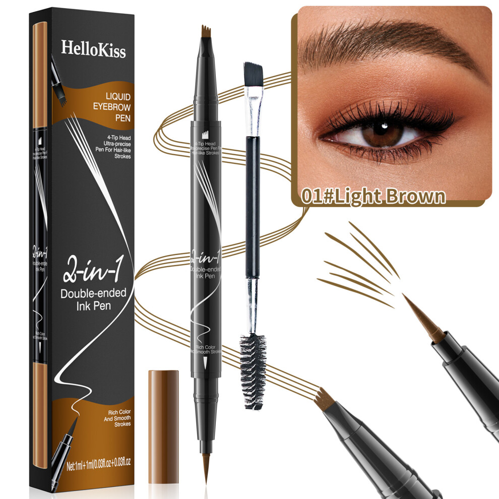 Gopatriot Memory Brown (01# Light ) Hellokiss Liquid Eyebrow Pen 2-In-1 Dual-Ended Liquid Eyebrow Shade