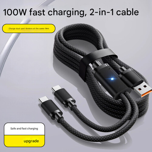 100W Double Port Fast Charging Braided Cable with LED-1.8m 2