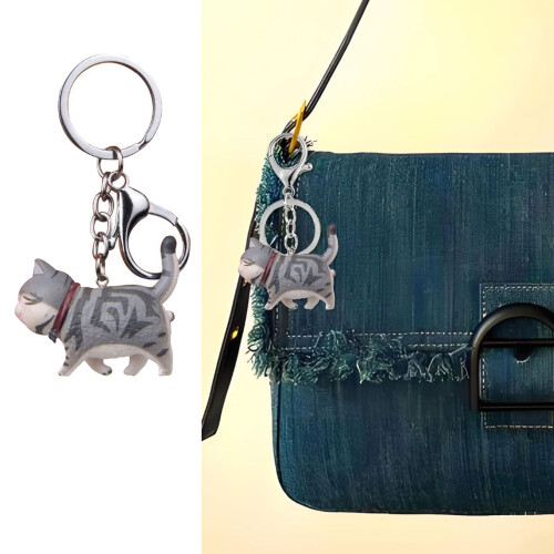 Cute Cat Key Ring Accessory Various Stylish Colors-gray love 2