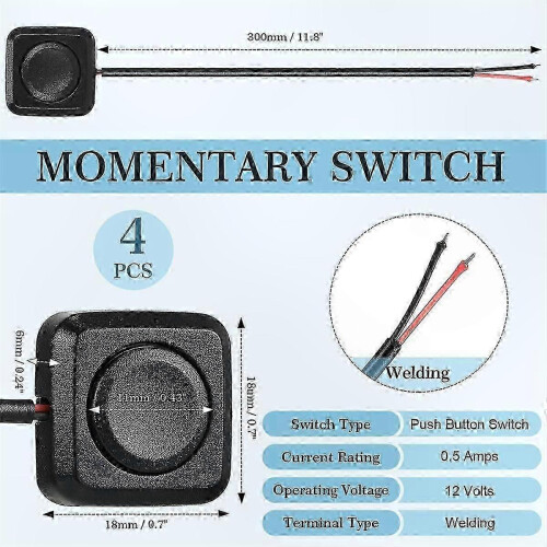 4 Pack Mini Push Button Switches, Momentary ON/OFF Surface Mount for 12V 24V Applications 2