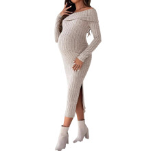 Comfortable & Stylish Pregnancy Off Shoulder Dress-apricot S