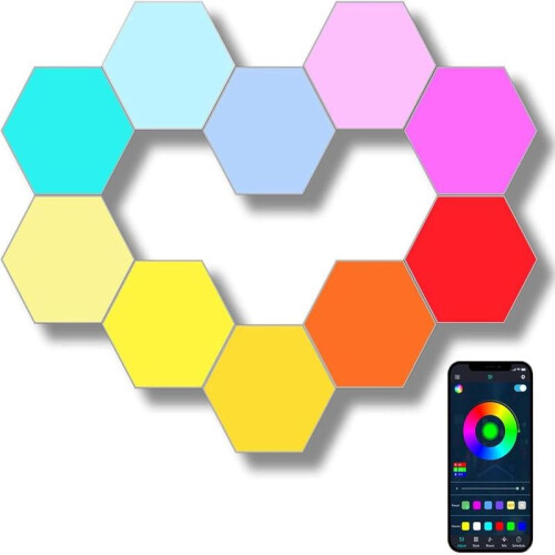 Ensemble de 10 appliques murales hexagonales LED RGB, synchronisation musicale avec télécommande
