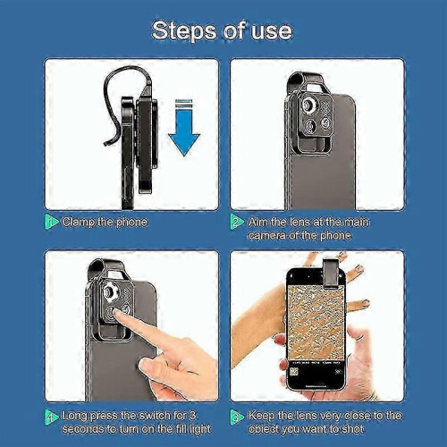 200X Cell Phone Microscope Accessory with CPL Lens, Portable Mini Digital Microscope with LED Light 2
