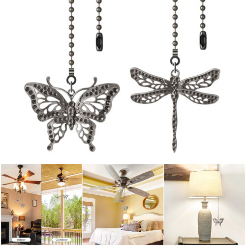 Silver Fan Pull Chain Adorned with Delicate Butterfly Darner for 2