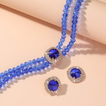 (Blue) 2-Piece Necklace & Earrings Set with Rhinestones