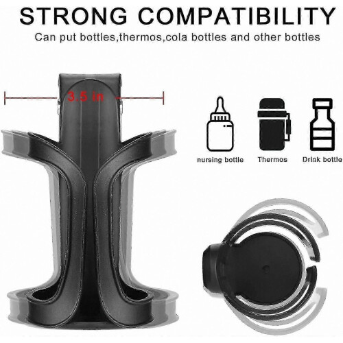 Universal Cup Holder for Strollers, Bicycles, and Wheelchairs - 1pc, Black 2