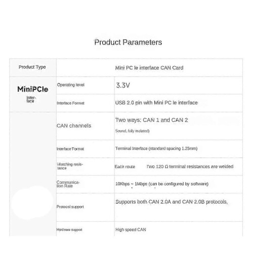 2CH MiniPCle CAN Adapter Card Multiple CAN Protocols 2
