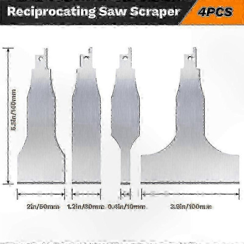 4-Pack Multi-Use Scraper Blades for Reciprocating Saws with Tool Attachments and Adapter Accessories 1