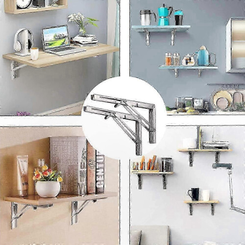 500mm Stainless Steel Folding Wall Shelf with Triangular Support, 225kg Max Load for Tables & Benches (2-Pack) 1