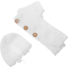 Neugeborenen-Fotografie-Outfit-Set für Jungen: Handgefertigter weißer Mohair-Häkelstrampler, Strickmütze, Porträt-Requisiten