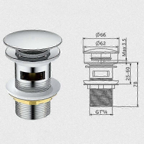 Pop Up Drain Fitting for Bathroom Sink with Click Clack Plug 1