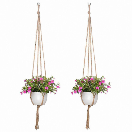 Hanging Planter Bag with Iron Ring, 90cm - Durable Hemp Material for Plants 2