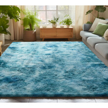 (Tye Dye Teal, 200cm x 290cm (6ft 8" x 9ft 7")) Moonlight Shaggy Fluffy Rugs Soft Nonslip Extra Large Area Rug Living Room Bedroom Carpets