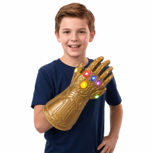 Kids Thanos Gauntlet LED Glove for Cosplay, Left Hand Infinity Prop with 6-LED Lights, Avengers Superhero Fancy Dress Latex Toy