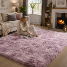 (Tye Dye Lilac, 200cm x 290cm (6ft 8" x 9ft 7")) Moonlight Shaggy Fluffy Rugs Soft Nonslip Extra Large Area Rug Living Room Bedroom Carpets