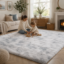(200cm x 290cm (6ft 8" x 9ft 7"), Light Grey) Extra Large Rug Soft Shaggy Living Room Carpet Mat