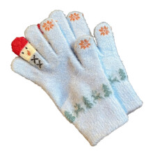 Windproof Knit Gloves Cute Snowman Embroidery Touchscreens-Blue