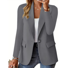 Women's Casual Long Sleeve Lapel Single Breasted-Dark Grey M