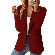 Women Fall Long Sleeve Blazers Jackets Notched-Burgundy XXXL