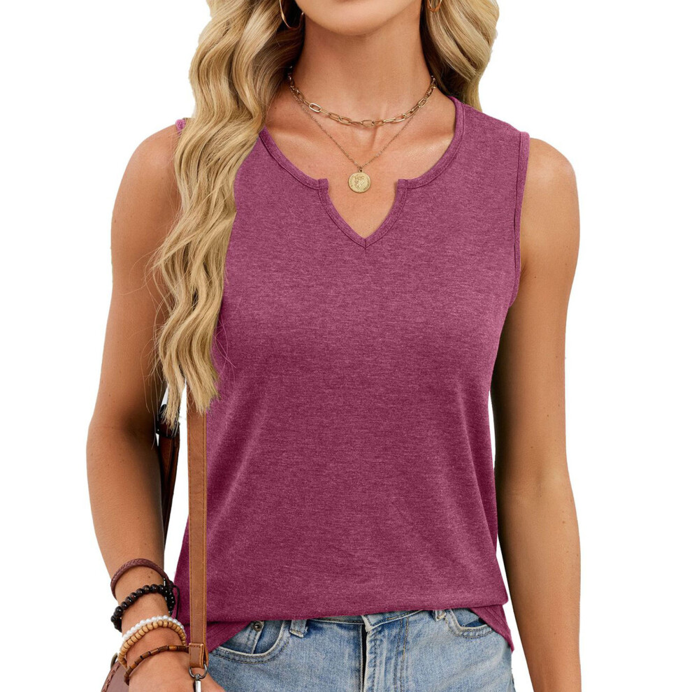 Women's V-neck vest,  casual sleeveless shirt-Claret L