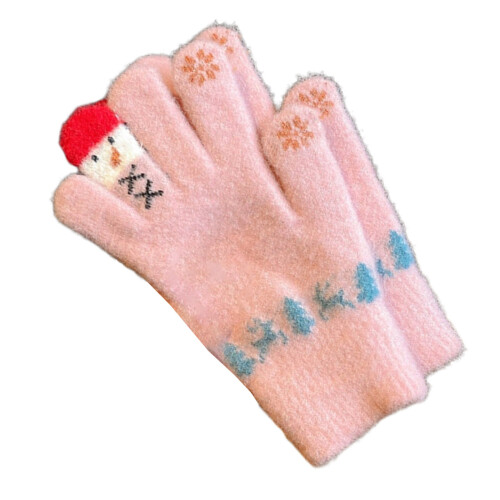 Multipurpose Knit Gloves Snowman Design Touchscreens-pink