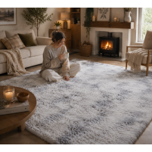 (200cm x 290cm (6ft 8" x 9ft 7"), Tie-Dye Light Grey/Silver) Anti Slip Shaggy Rug For Living Room Runner Carpet