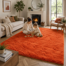 (200cm x 290cm (6ft 8" x 9ft 7"), Orange) Extra Large Rug Soft Shaggy Living Room Carpet Mat