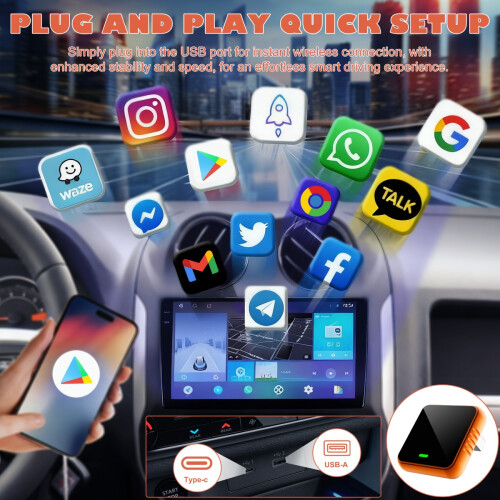 Trådløs CarPlay Adapter - Orange: Kablet til trådløs konvertering, smart bilforbindelse 2