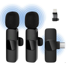 Micrófono inalámbrico de solapa 2 en 1, alcance 20 m, autonomía 10 h, Bluetooth, conexión Lightning y USB C, para iPhone y iPad, podcast y vlog