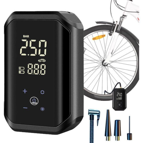 Pompa ad aria portatile, gonfiatore elettrico per pneumatici di bicicletta e auto con display digitale, compatta e pratica