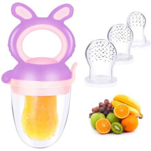 Silicone Fruit Feeder for Babies, Purple, BPA Free, Soft Feeding Pacifier for 3 Months and Up, Easy Grip Teething Aid