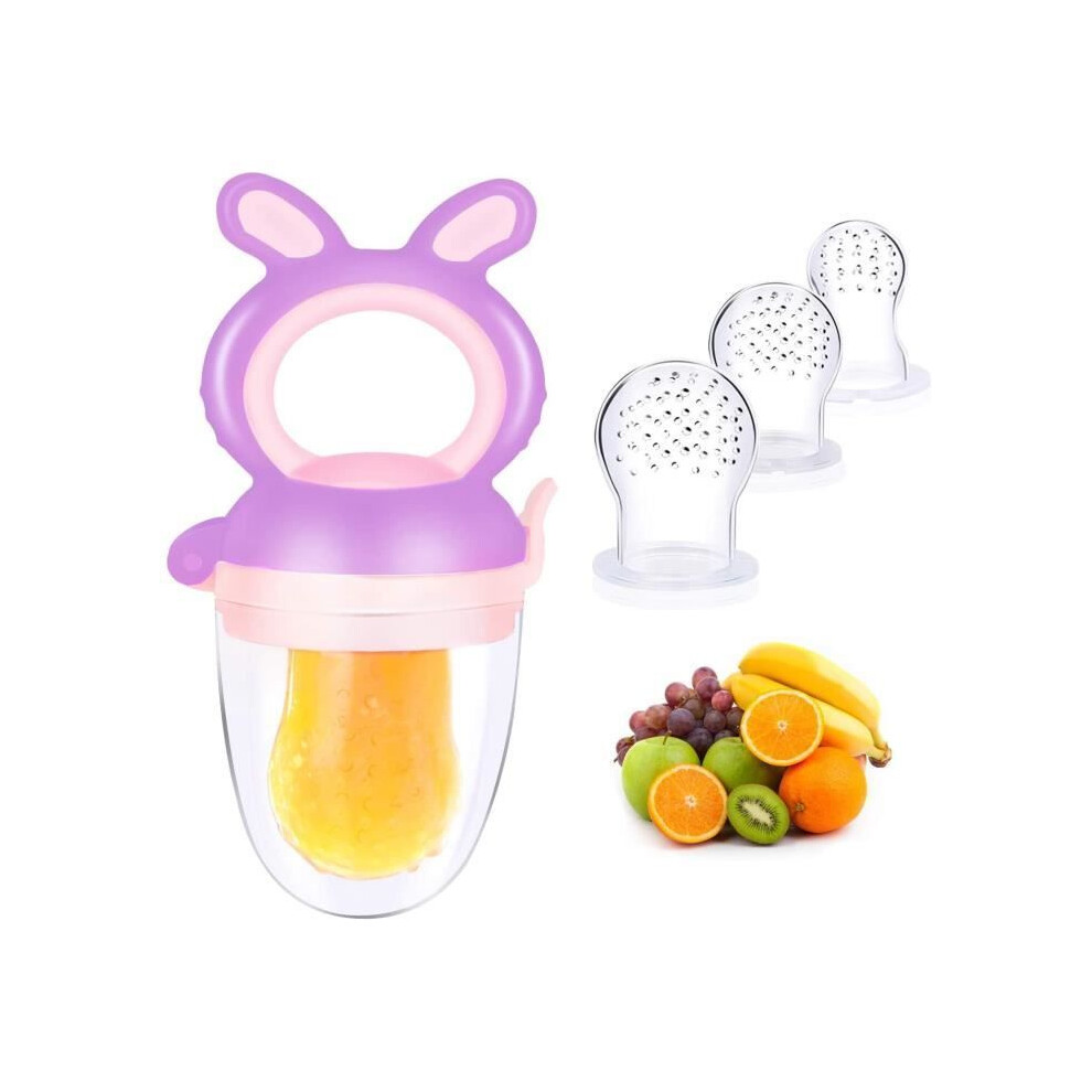Silicone Fruit Feeder For Babies, Bpa Free, Soft Feeding Pacifier For 3 Months And Up, Easy Grip Teething Aid Purple