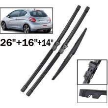 3er Set Front- und Heckscheibenwischer für Peugeot 208 2012 bis 2018, langlebiger Gummi, leiser Lauf, einfache Montage